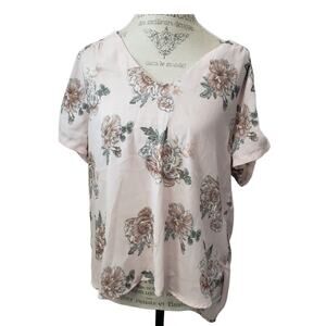 Charmed by Eve Pink Floral Print Hi Low V Cut Blouse | Size Medium